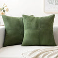 MIULEE Moss Green Corduroy Pillow Covers Pack of 2 Boho Decorative Spliced Throw Pillow Covers Soft Solid Couch Pillowcases Cross Patchwork Textured Cushion Covers for Living Room Bed Sofa 20x20 inch