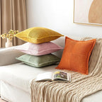 MIULEE Decorative Throw Pillow Covers for Couch Bed Livingroom 18x18 Inch Set of 2 Pink Boho Accent Throw Pllows Broadside Striped Patchwork Soft Corduroy Pillowcases