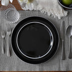 Famiware Saturn Dinnerware Sets, Plates and Bowls Sets for 4, 12 Pieces Stoneware Dish Set - Chip and Scratch Resistant, Microwave and Dishwasher Safe Tableware Set, Black with Rim