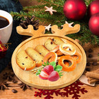 Renawe Christmas Decor Wood Tray 15"x12" Large Round Serving Platters Wooden Charcuterie Board Xmas Dinner Plate Dish Cookies Trays Cheese Board Charger Plates for Christmas Holiday Dessert Platter