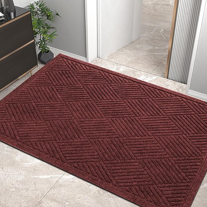 Sturdy Front Door Mat, Absorbent Muddy Dirt Resist Welcome Door Mats Outdoor Indoor, Stain and Fade Resistant, Non-Slip Rubber Backing Low Profile Doormat for Entryway, 47×32, Red