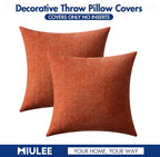 MIULEE Fall Pack of 2 Rust Throw Pillow Covers 20x20 Inch Soft Chenille Pillow Covers for Sofa Living Room Couch Solid Dyed Cases