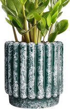 Ceramic Flower Pots 7.6 Inch - Ceramic Planters for Indoor Outdoor Plants, Decorative Plant Pot with Drainage Hole, Round Fluted Planter, Home Room Decor, Housewarming Gifts, Green