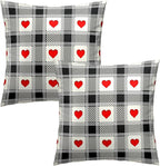 Love Hearts Throw Pillow Covers 18x18 Inch – Pack of 2 Black and White Checkered Plaid Romantic Cotton Hidden Zipper Pillowcases for Couch Sofa Chair Bed Porch Farmhouse Home Decor