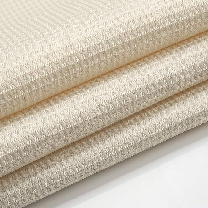 AmazerBath Waffle Shower Curtain, Heavy Duty Fabric Shower Curtain with Waffle Weave Hotel Quality Bathroom Curtains, 72 x 72 Inches (Cream Yellow)