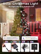 Brightown Solar Operated C6 Strawberry String Lights, 22.64ft 50 LEDs Red White LED Christmas Fairy Lights, Solar Christmas Lights Outdoor, Christmas Decorations for Christmas Tree, Garden Decor
