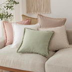 Foindtower Set of 2 Decorative Linen Fringe Throw Pillow Covers Boho Farmhouse Cushion Cover with Tassels Soft Accent Pillowcase for Couch Sofa Bed Living Room Home Decor,20×20 Inch,Light Sage Green