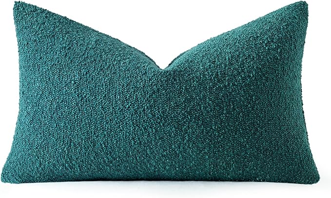MIULEE Textured Boucle Throw Pillow Cover Teal Accent Solid Lumbar Spring Pillow Case Decorative Soft Pack of 1 Couch Cushion Chair Sofa Bedroom Livingroom Home Decor,12x20 Inch