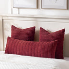 Fancy Homi Burgundy Long Body Lumbar Decorative Throw Pillow Covers 14x36 Inch for Bed Couch Bedroom Bench, Soft Corduroy Rectangle Solid Pillow Case, Rustic Farmhouse Boho Room Decor