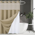 Furlinic No Hook Waffle Weave Shower Curtain with Snap in Fabric Liner,Honeycomb Textured Bathroom Curtains with See Through Top Window,Waterproof & Machine Washable,Beige,71x78 Inch