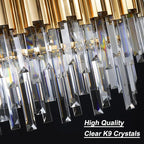 L51.2 Gold Rectangle Crystal Chandelier for Dining Room Modern Luxury Linear Light Fixture for Kitchen Island Contemporary Pendant Ceiling Light Oval Raindrop Chandelier Lighting 19-Light