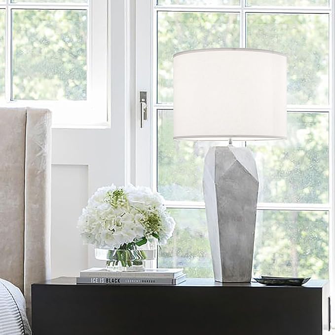PAPAYA Set of 2 Cream White Lamp Shades Large Durm Lampshades 16" Top x 16" Bottom x 12" High (Spider）Modern Lampshade for Table and Bedside Lamp