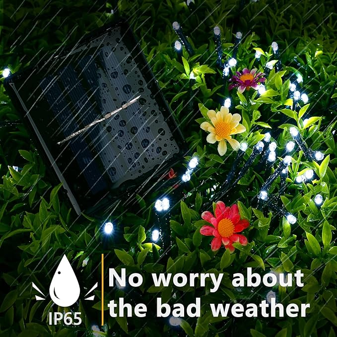 Flacchi Christmas Lights Solar 2 Pack Total 144ft 400 LED 8 Modes Outdoor String Lights Waterproof Solar Fairy Lights for Garden, Patio, Fence, Balcony,Backyard, Outdoors (White)