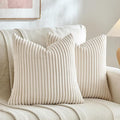 Fancy Homi Set of 2 Cream Boho Neutral Decorative Throw Pillow Covers 20x20 Inch for Couch Bed Sofa, Aesthetic Modern Organic Home Decor, Soft Fluffy Corduroy Beige Cute Farmhouse Cushion Case 50 cm