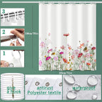 Floral Shower Curtain - 72" W x 78" L, with 12 Hooks, Hem Weighted Bathtub Shower Curtain for Bathroom