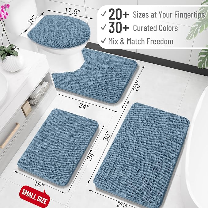 OLANLY Toilet Rugs U-Shaped 24x20, Extra Soft Absorbent Chenille Contour Bathroom Rugs for Toilet, Dry Quickly, Machine Washable, Non-Slip Bath Mat, Airy Blue