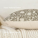 Floral Throw Pillow Covers 18x18 Farmhouse Block Print Pillow Covers Decorative Pillow Covers Couch Pillows for Living Room Vintage Accent Sofa Pillows Set of 2, Olive Green