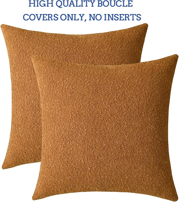 Jeneoo Amber Yellow Decorative Square Thick Throw Pillow Covers Fine Textured Boucle Couch Cushion Case for Sofa Decor, Set of 2, 20 x 20 Inch