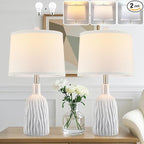 GRUENLICH Ceramic Table Lamp Set of 2 for Nightstand, 22.5" Modern White Bedside Lamp with 3 Adjustable Color Temperature, Bedroom Light for Living Room Desk End Table Office (2 LED Bulbs Included)