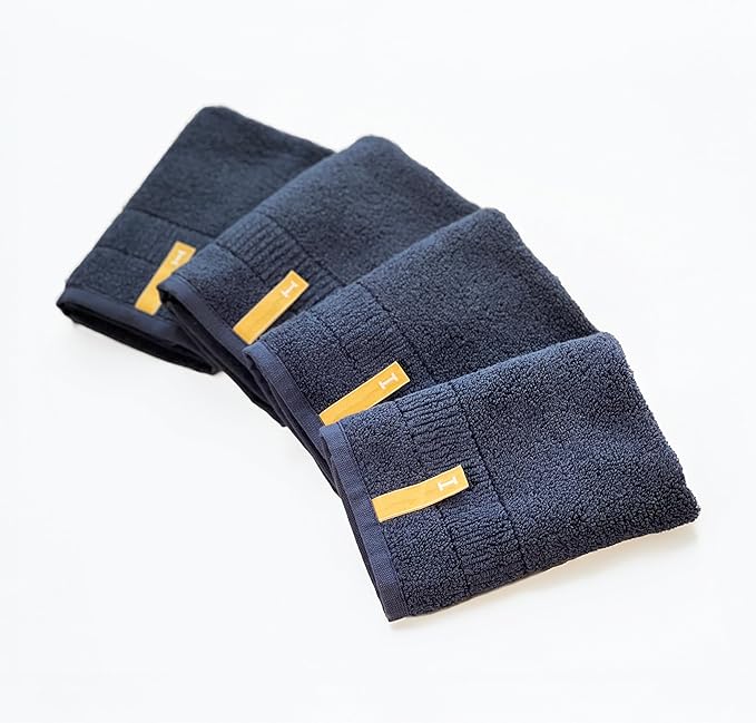 Highly Absorbent Organic Cotton Washcloths, Soft & Durable Face Towels, Made in Japan, Oeko-Tex Class 1 Certified, 7.1 x 7.1 inch, Navy, Pack of 4 – Proof of Purity