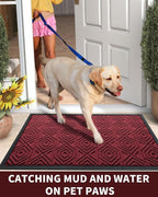 Yimobra Door Mat, Outdoor Indoor Entrance Welcome Mat, Heavy Entry Front Door Mat, Stain & Fade Resistant, Low Profile, Sturdy Rubber, Easy Clean Patio Floor Mat, Waterproof, 47 x 24, Wine Red