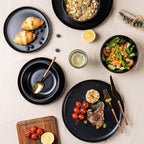 AmorArc Ceramic Dinner Plates Set of 6, Wavy Rim 10.5 Inch Stoneware Dish Set, Large Dinnerware Plates for Kitchen-Microwave&Dishwasher Safe, Scratch Resistant-Reactive Glaze Matte Black