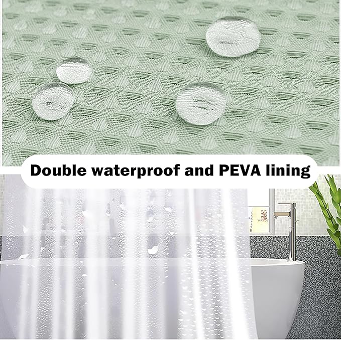 LightGreen Bathroom Set, 25 PCS Bathroom Accessories Set with Shower Curtains, Rugs, Trash Can, Toothbrush Holder, Soap Dispensers, Toothbrush Cup, Vanity Tray, Soap Dish, Toilet Brush, Qtip Holders