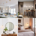 Pendant Light with Clear Striped Glass Lmapshade, Brass Vintage Pendant Light Adjustable Hanging Light for Kitchen Island Dining Room Hallway