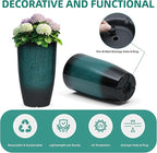 23.6" Set of 2 Tall Outdoor Planters, Gradient Turquoise Plastic Flower Pots, Weatherproof for Porch, Garden, Patio or Indoor Décor