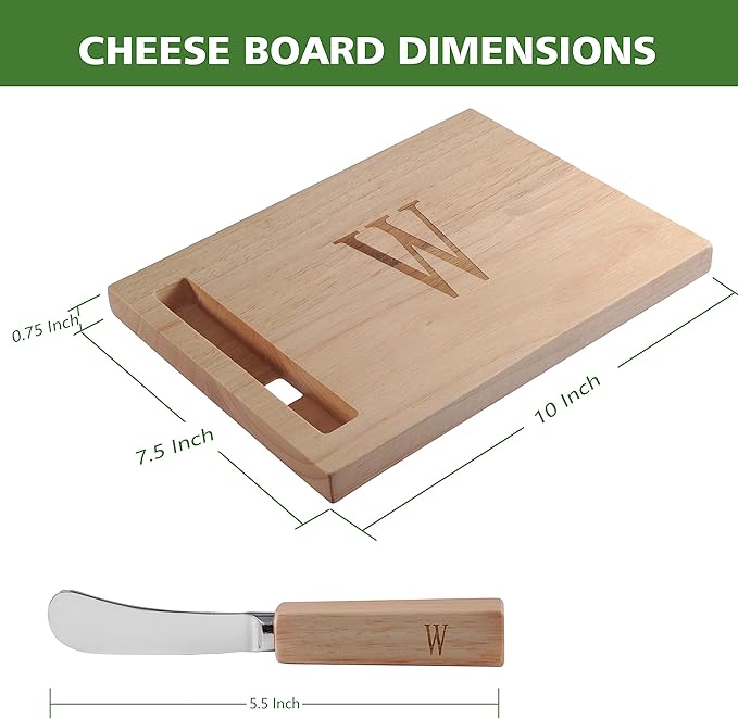 Miicol Wood Charcuterie Board, Monogram Cheese Board 10 Inch, Personalized Initial Cutting Board with Spreader, Unique Housewarming Gift, Ideal for Kitchen, Home, Letter W
