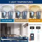 Modern Crystal Chandeliers for Living Room Ceiling Light Fixture LED Dimmable Lamp with Remote Pendant Lighting Flush Mount Ceiling Light for Dining Room Bedrooms Foyer
