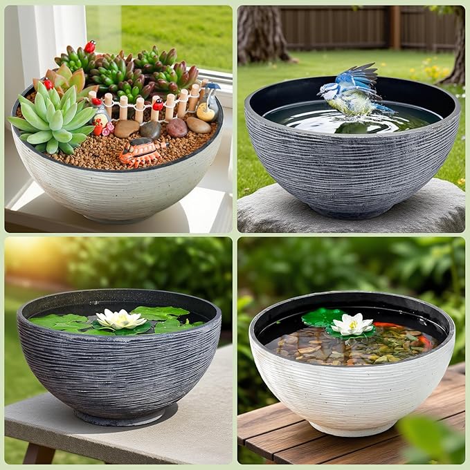 charmshine17.7inch Large Lotus Bowl Planter Garden Water Plant Pot Bird Bath Bowl Landscaping Planter Water Lily Pots for Outdoor Indoor Planting in Water Small Fountain Base Mini Fish Pond (Grey)