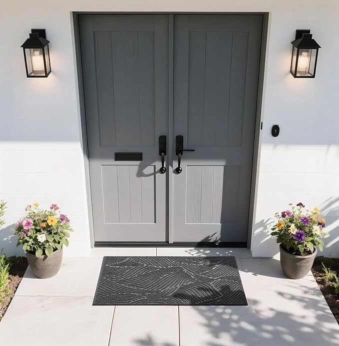 Yimobra Large Door Mat 47x24, All-Weather Waterproof Art Line Outdoor Mats for Front Door, Heavy Duty Non-Slip Welcome Matt for Garage Patio Proch Entryway Indoor, Dark Grey