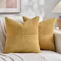 Fancy Homi 2 Packs Mustard Yellow Euro Decorative Throw Pillow Covers 28x28 Inch for Couch Bed, Farmhouse Boho Home Decor, Soft Corss Corduroy Patchwork Textured Square Cushion Case 71x71 cm