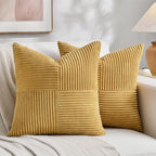 Fancy Homi 2 Packs Mustard Yellow Euro Decorative Throw Pillow Covers 28x28 Inch for Couch Bed, Farmhouse Boho Home Decor, Soft Corss Corduroy Patchwork Textured Square Cushion Case 71x71 cm