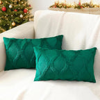 decorUhome Christmas Throw Pillow Covers 12x20 Inch Set of 2, Soft Plush Faux Fur Wool Lumbar Green Couch Pillow Covers, Decorative Neutral Pillow Cases for Bed Sofa Living Room Home Decor