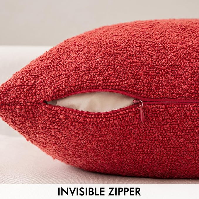 MIULEE 20x20 Inch Christmas Decorative Pillow Covers for Couch Bed Set of 2 Textured Boucle Neutral Winter Throw Pillows Red Accent Solid Cushion Pillowcases Sofa Livingroom Home Decor
