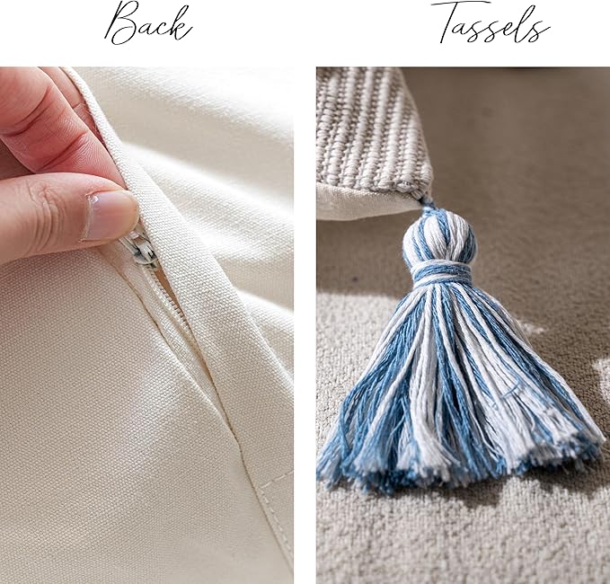 BlissBlush Large Body Pillow Cover for Bed 20x54 Coastal Blue Boho Accent Oversized Long Pillowcase for Bedroom Decorative Cushion Farmhouse Home Décor (Cover ONLY, Pack of 1)