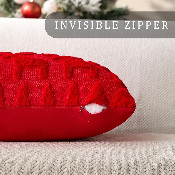 DFXSZ Christmas Pillow Covers 20x20 inch Set of 2 Red Christmas Tree Elk Decoration Soft Plush Faux Fur Jacquard Throw Pillows for Bedroom Sofa Holiday Festivals Winter Home Decor PTK069B20