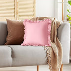 KKJIAF Ruffle Pillow Cases 24x24 Inches, Light Pink Square Ruffled Pillow Covers Set of 2, Microfiber Wrinkle Resistant Pillow Shams with Envelope Closure for Sofa Bed Living Room