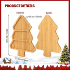 TJ POP Christmas Tree 3-Compartment Serving Platter - 12” x 9” Snack & Dessert Wooden Food Tray, Natural Bamboo Serving Tray Cute Charcuterie Board for Holiday Parties, Cheese, Fruits, Candy Display
