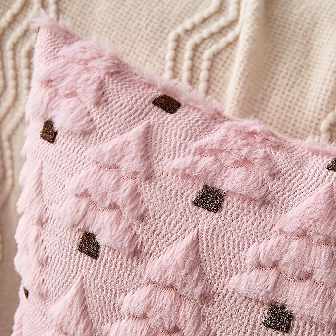 MIULEE Christmas Tree Decorative Pillow Covers Faux Fur Wool Throw Pillows Soft Plush Cushion Covers Set of 2 Xmas Home Decor Winter Holiday for Sofa Couch Livingroom Bed 18x18 Inch Pink
