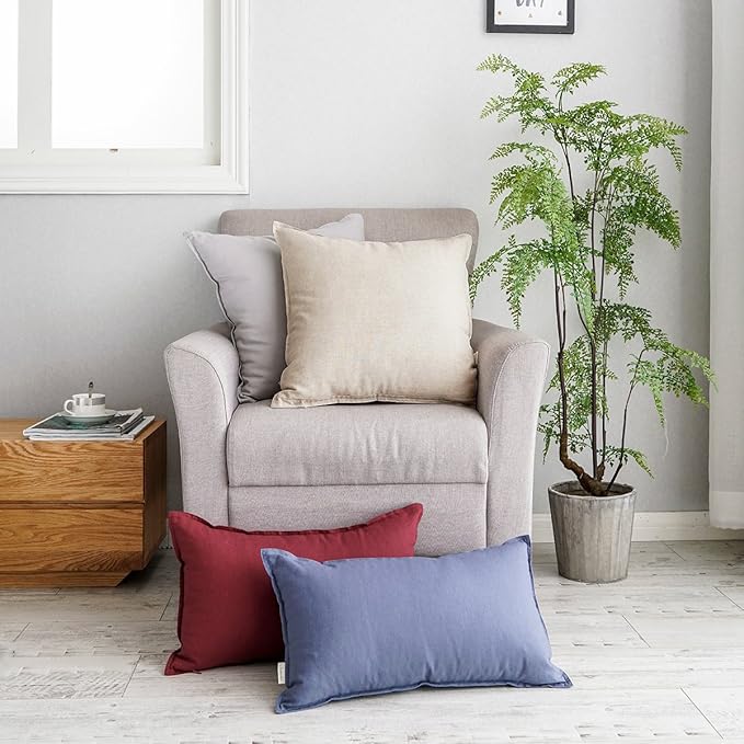 Jeanerlor Cotton Linen Soft Soild Decorative Square Throw Pillow Covers Set Cushion Case for Sofa Bedroom Car24 x 24 Inch 60 x 60cm, Light Linen