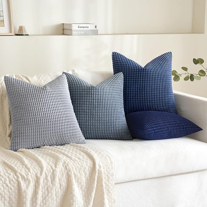 MIULEE Blue Decorative Pillow Covers 22x22 Inch Set of 4 Boho Western Farmhouse Home Decor Couch Throw Pillows Summer Coastal Corduroy Pillowcases Industrial for Sofa Cushion Living Room Bed