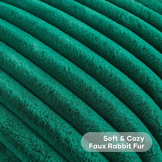 FUTEI Emerald Green Striped Decorative Throw Pillow Covers 16x16 Inch Set of 2,Square Winter Decorations Couch Pillow Case,Soft Cozy Faux Rabbit Fur & Velvet Back,Modern Home Decor for Bed