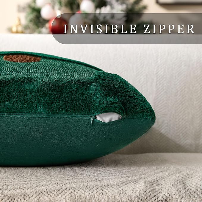 DFXSZ Christmas Pillow Covers 20x20 Green Big Christmas Tree Decoration Soft Plush Faux Fur Jacquard Throw Pillows for Bedroom Sofa Holiday Festivals Winter Home Decor PTK068A20