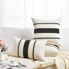 Fancy Homi Set of 2 Boho Black Euro Decorative Throw Pillow Cover 26x26 Inch for Couch Bed Bedroom, Aesthetic Modern Organic Farmhouse Room Decor, Soft Cotton Accent Macrame Woven Cushion Case