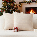 Home Brilliant Cream Throw Pillows Covers 16x16 Striped Velvet Square Pillow Covers Christmas Decorative Set of 2, 40cm, 16 x 16 Inch, Cream Cheese