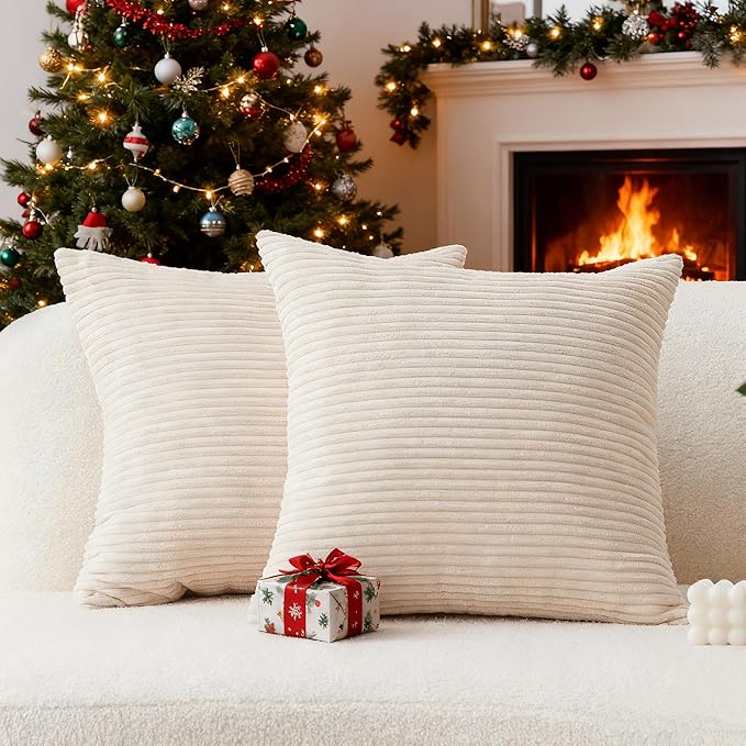 Home Brilliant 2 Pack Super Soft Plush Corduroy Solid Textured Large Throw Euro Pillow Shams Cushion Cover for Couch Floor 26x26 Christmas Pillow Covers, for 28x28 Insert, Cream Cheese