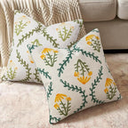 Adabana Embroidered Pillow Cover Set of 2 Farmhouse Decorative Floral Throw Pillow Covers 18x18 inch for Couch Sofa Bed Living Room Decor Green and Yellow